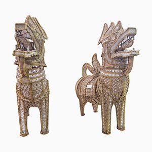 Early 20th Century Table Lamps in the shape of Guardian Lions, 1920s, Set of 2-BEW-1783556