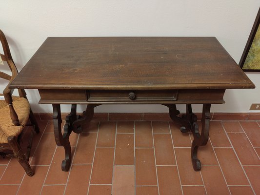 Early 20th Century Tuscan Fratino Style Table in Walnut with Lyre Legs-ZFY-1700985