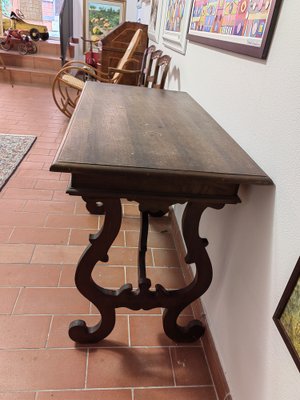 Early 20th Century Tuscan Fratino Style Table in Walnut with Lyre Legs-ZFY-1700985