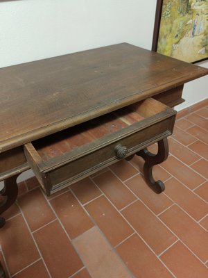 Early 20th Century Tuscan Fratino Style Table in Walnut with Lyre Legs-ZFY-1700985