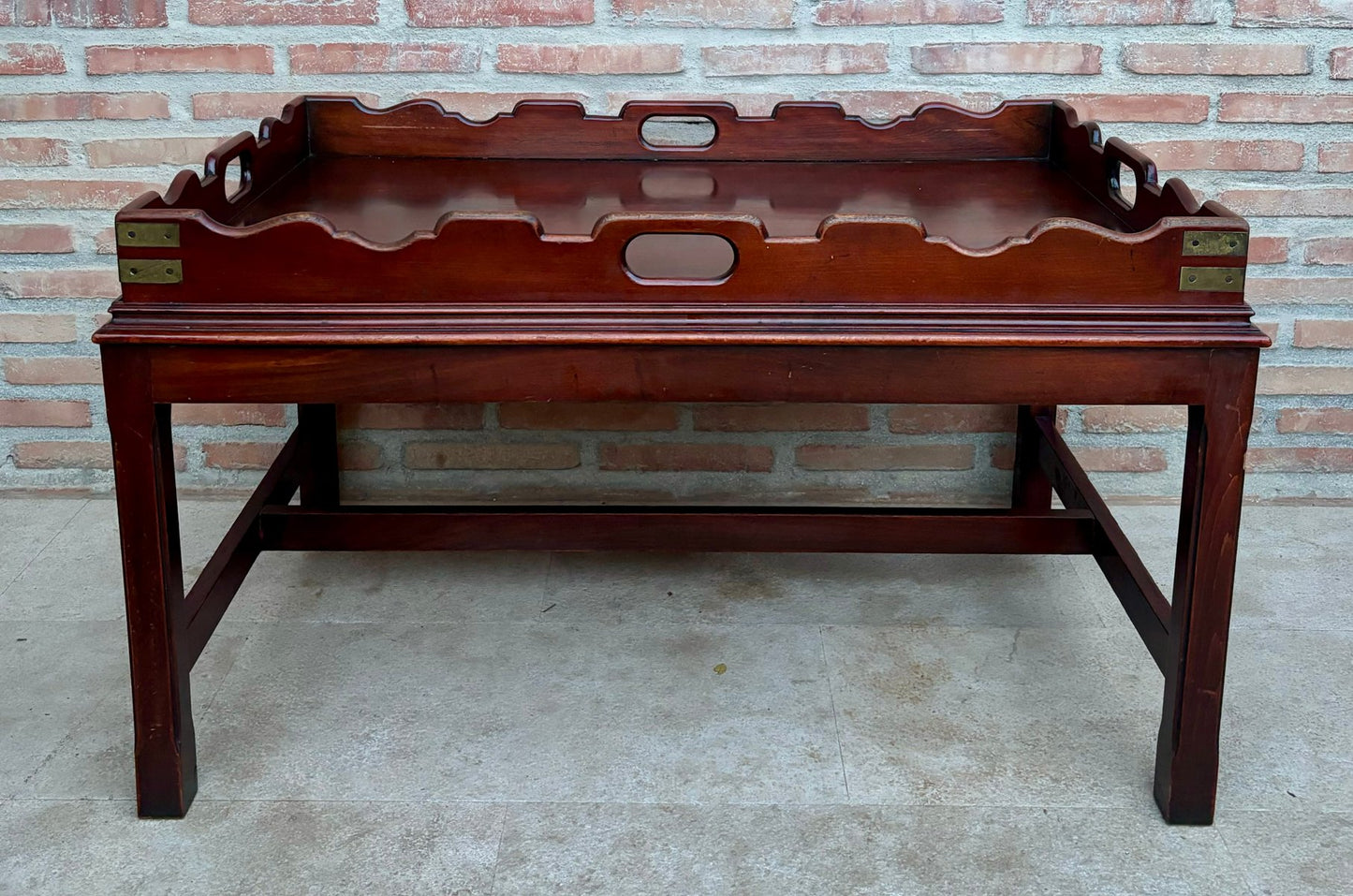 Early 20th Century Wood Coffee Table with Large Removable Tray, 1924, Set of 2