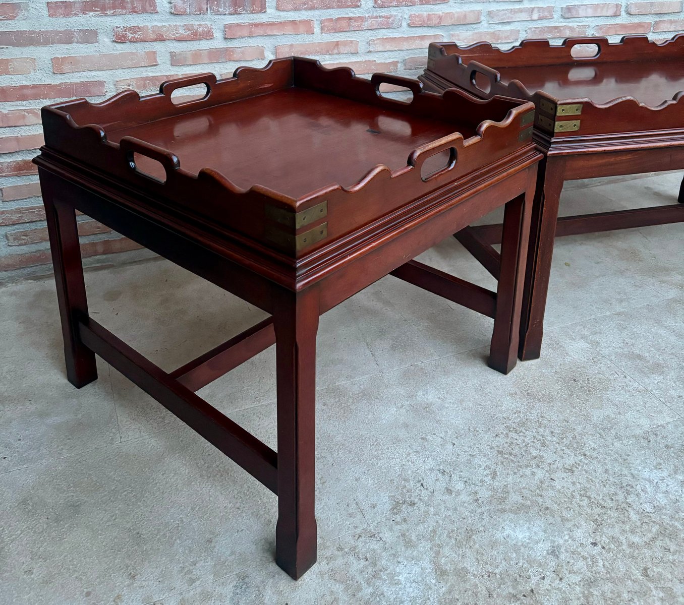 Early 20th Century Wood Coffee Table with Large Removable Tray, 1924, Set of 2