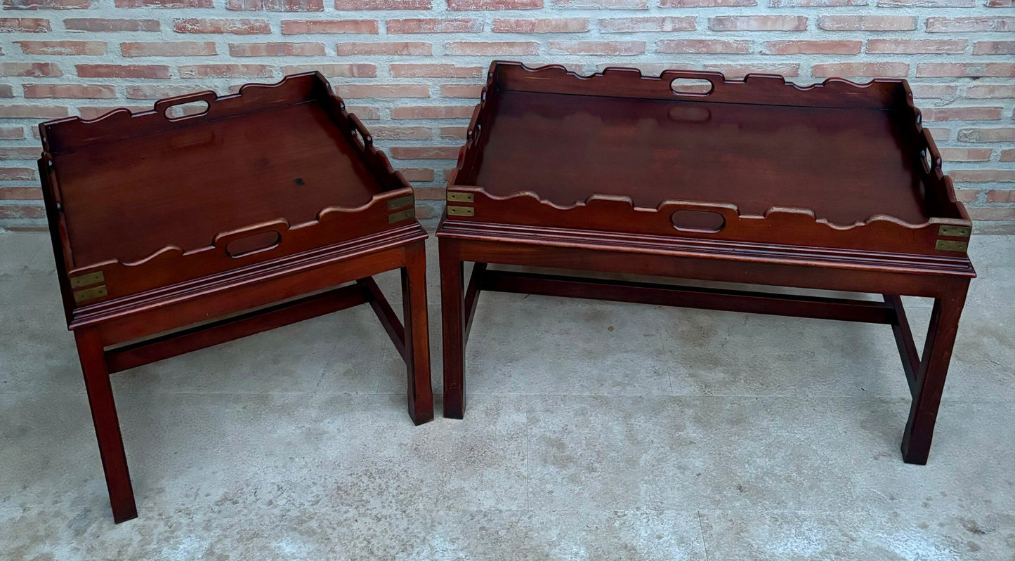 Early 20th Century Wood Coffee Table with Large Removable Tray, 1924, Set of 2