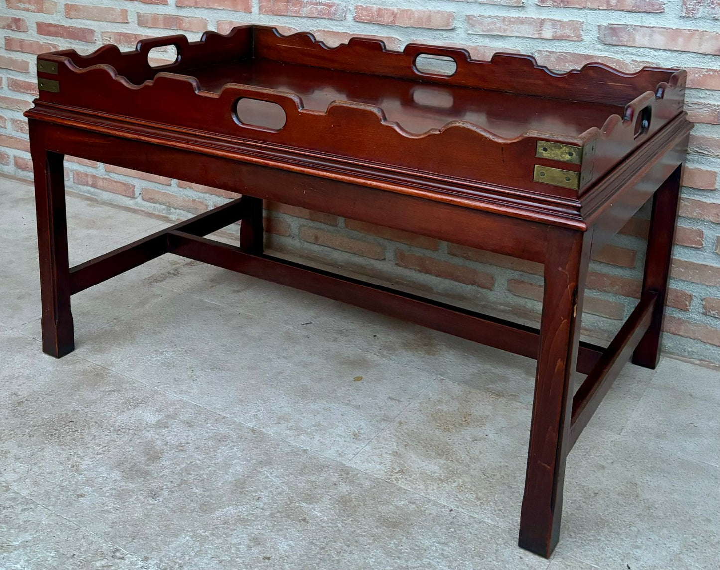 Early 20th Century Wood Coffee Table with Large Removable Tray, 1924, Set of 2