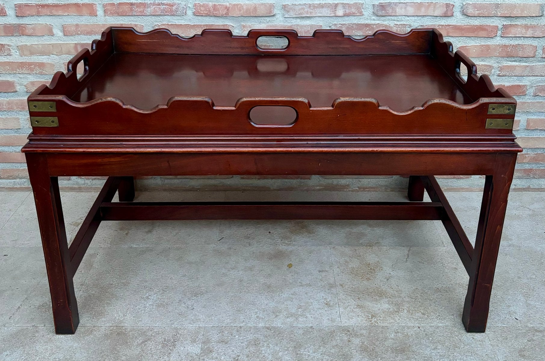 Early 20th Century Wood Coffee Table with Large Removable Tray, 1924, Set of 2