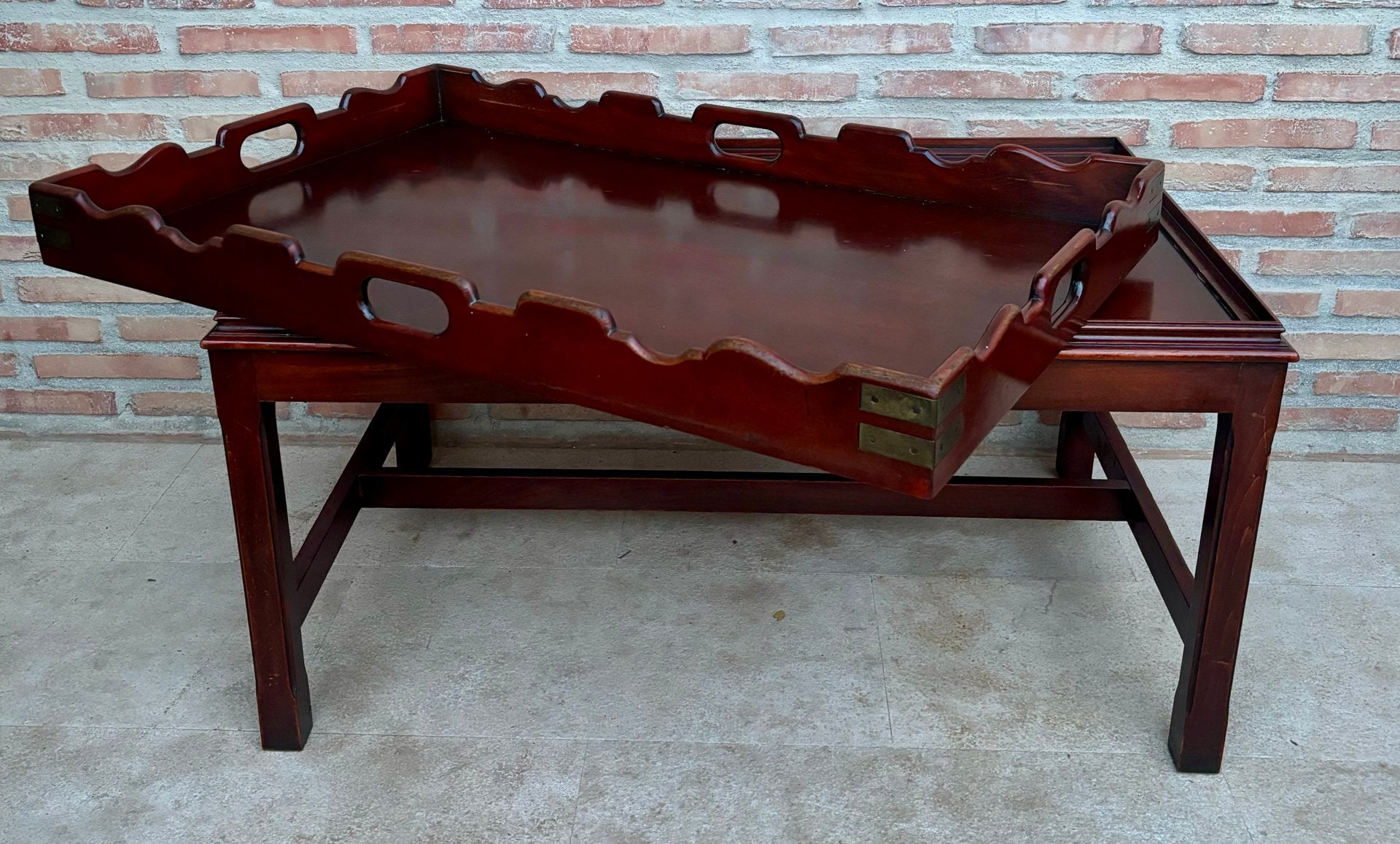 Early 20th Century Wood Coffee Table with Large Removable Tray, 1924, Set of 2