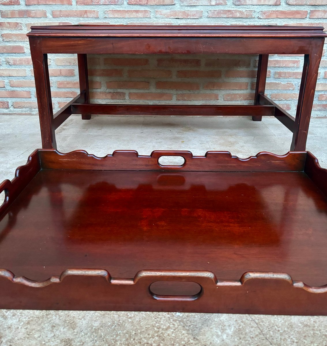 Early 20th Century Wood Coffee Table with Large Removable Tray, 1924, Set of 2