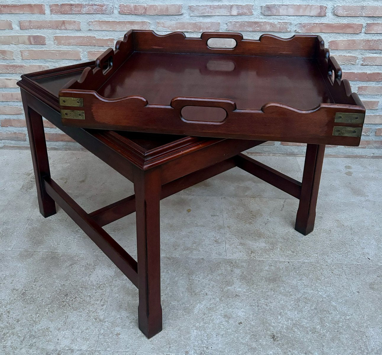 Early 20th Century Wood Coffee Table with Small Removable Tray, 1924, Set of 2