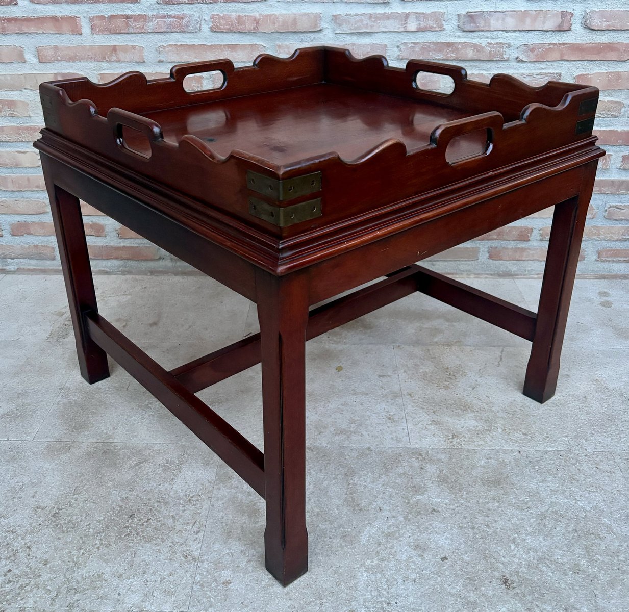 Early 20th Century Wood Coffee Table with Small Removable Tray, 1924, Set of 2