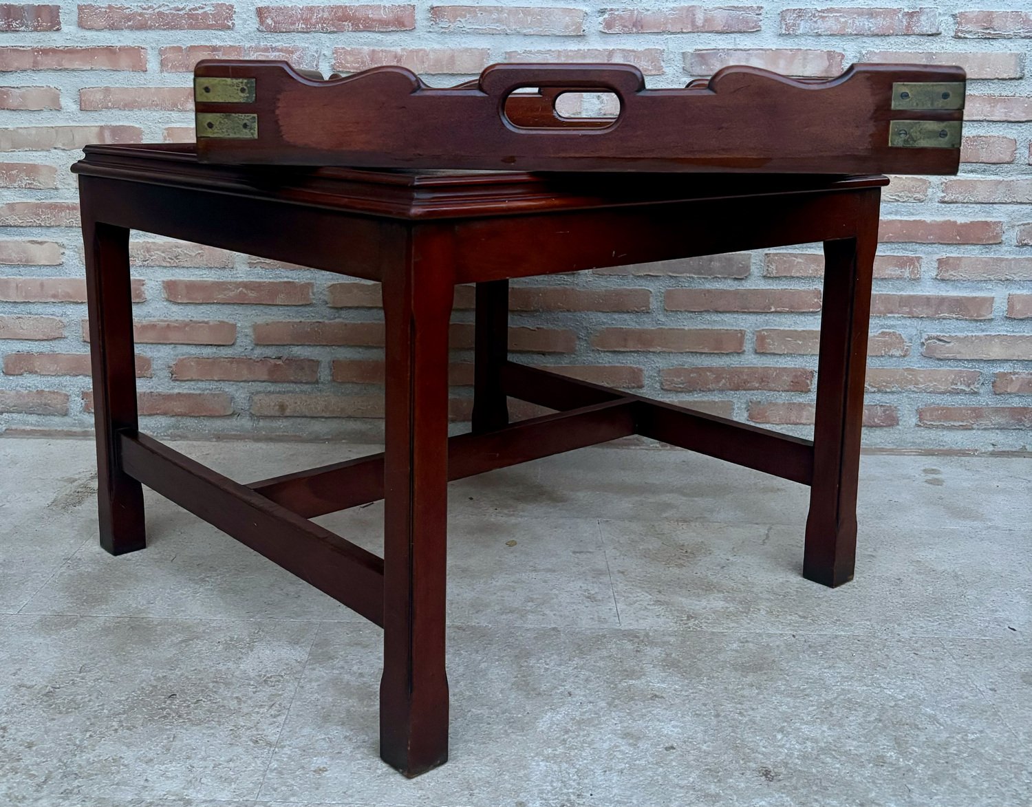 Early 20th Century Wood Coffee Table with Small Removable Tray, 1924, Set of 2