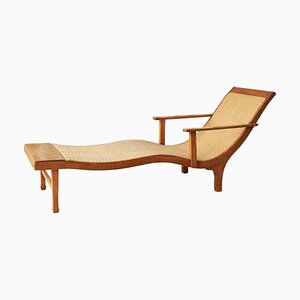 Early Dutch Colonial Sculptural Chaise Longue in Wood and Hand Woven Cane, 1920s-FEW-2024186