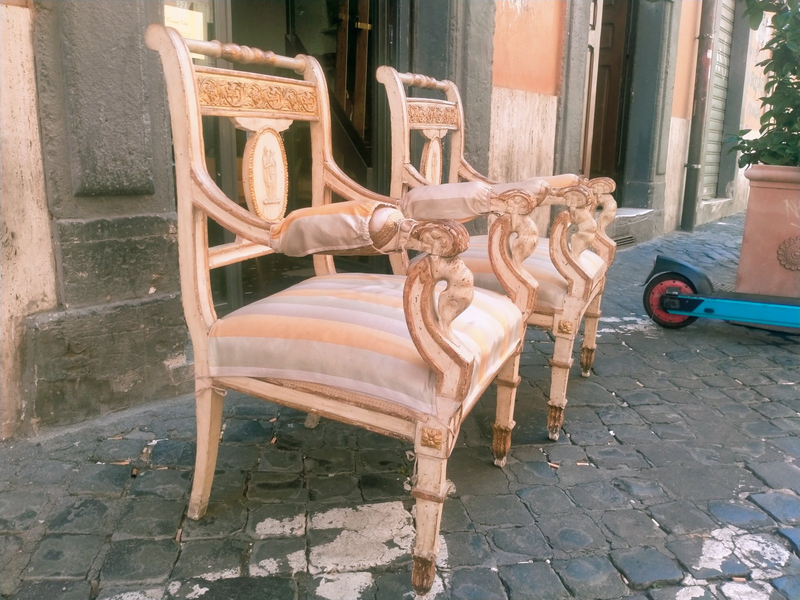 Early Empire Lacquer and Golden Armchairs, Set of 2