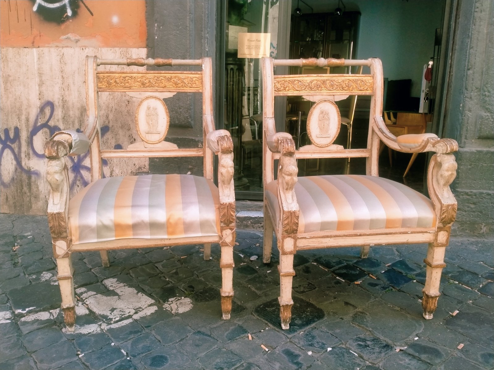 Early Empire Lacquer and Golden Armchairs, Set of 2