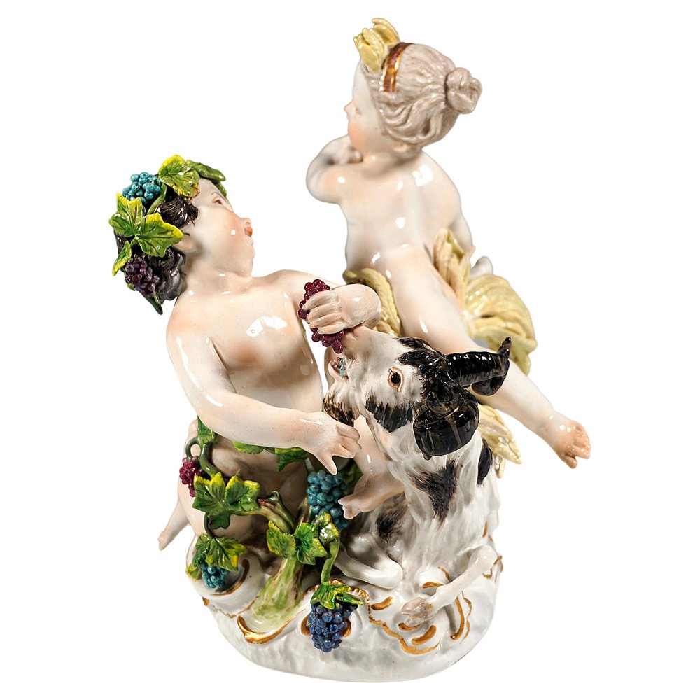 Early Meissen Allegory Summer & Autumn Cherub Group by J.J. Kaendler, 1750s