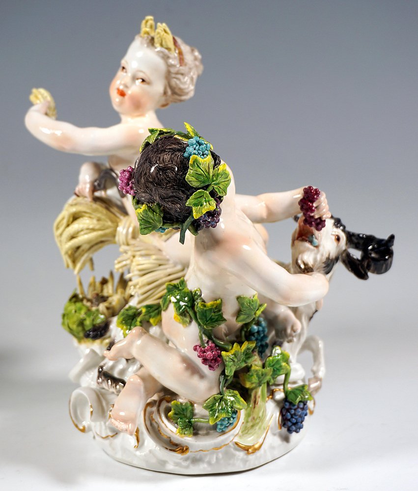 Early Meissen Allegory Summer & Autumn Cherub Group by J.J. Kaendler, 1750s