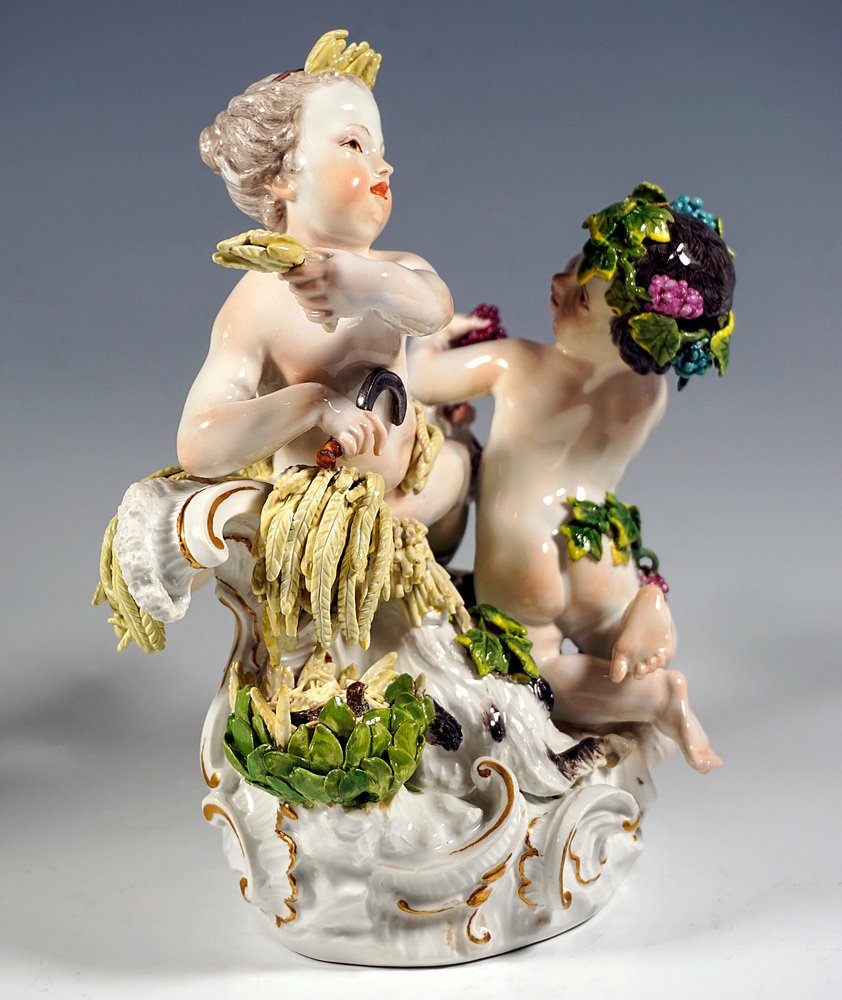 Early Meissen Allegory Summer & Autumn Cherub Group by J.J. Kaendler, 1750s