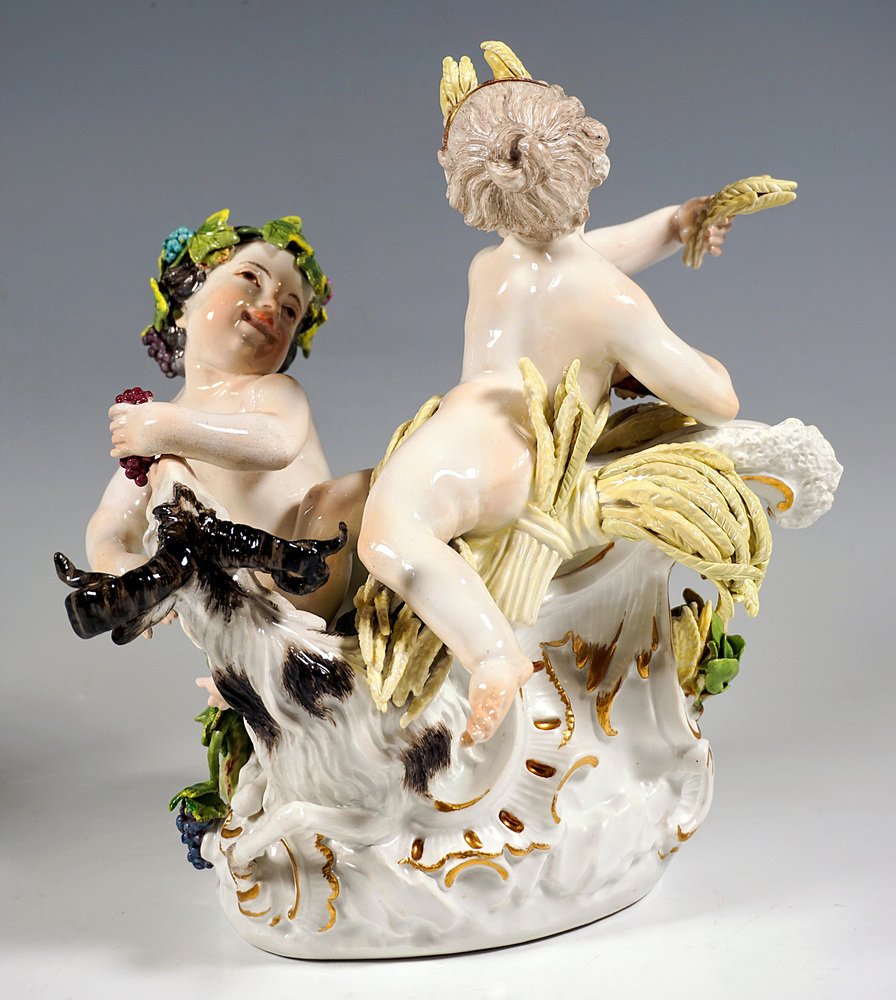 Early Meissen Allegory Summer & Autumn Cherub Group by J.J. Kaendler, 1750s