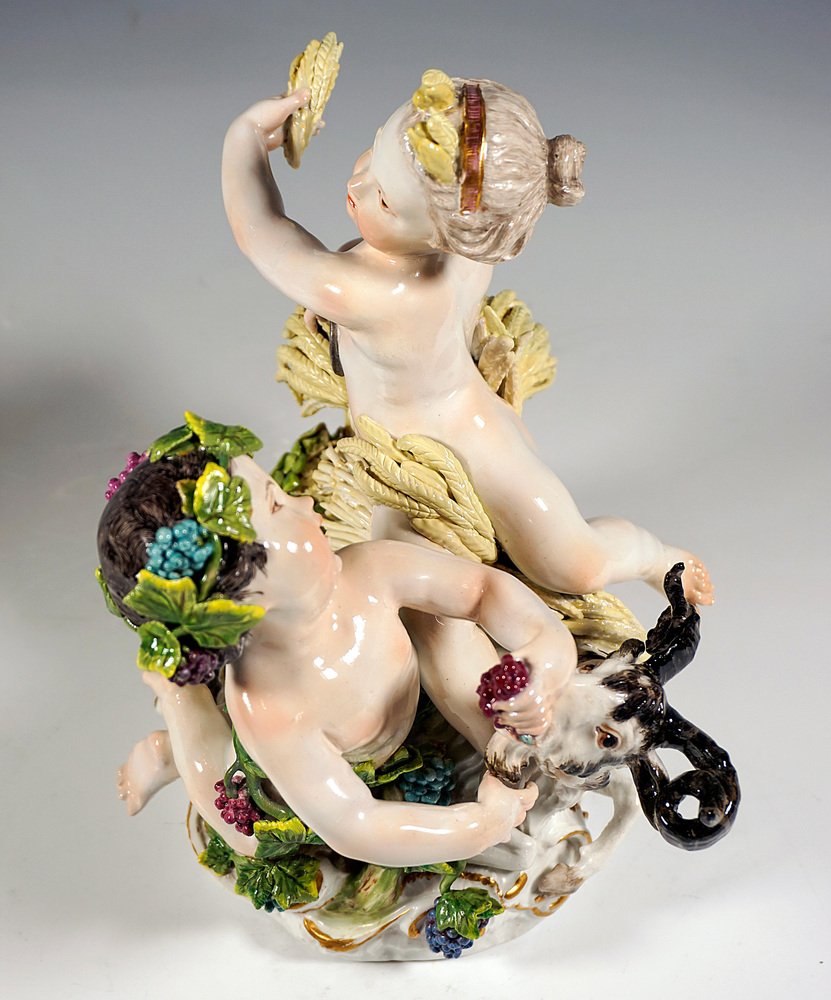 Early Meissen Allegory Summer & Autumn Cherub Group by J.J. Kaendler, 1750s