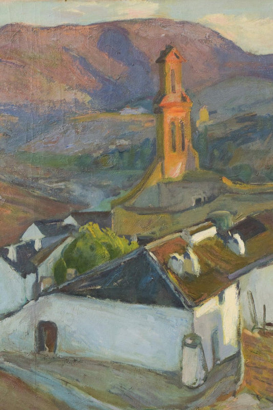 Early Symbolist or Expressionist Mountain Landscape with Village, Early 20th Century, Oil on Canvas