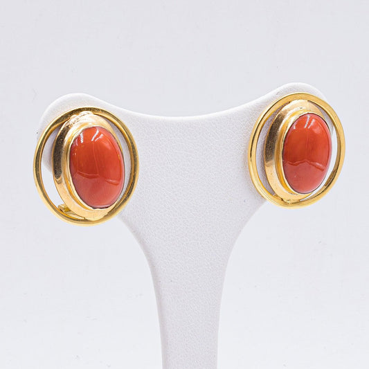 Earrings in 18k Yellow Gold and Coral, 1950s