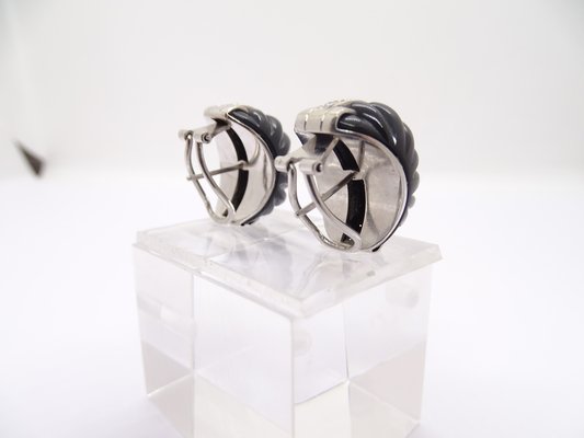 Earrings in Onyx, White Gold & Diamonds, 1980s, Set of 2-NUC-1719861