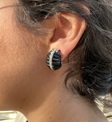 Earrings in Onyx, White Gold & Diamonds, 1980s, Set of 2-NUC-1719861