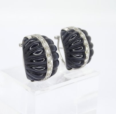 Earrings in Onyx, White Gold & Diamonds, 1980s, Set of 2-NUC-1719861