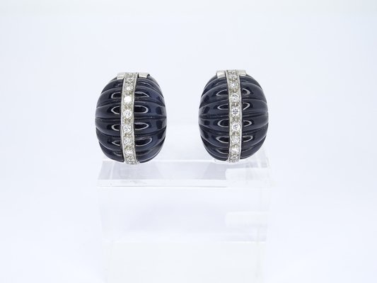 Earrings in Onyx, White Gold & Diamonds, 1980s, Set of 2-NUC-1719861