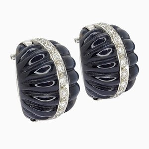 Earrings in Onyx, White Gold & Diamonds, 1980s, Set of 2-NUC-1719861