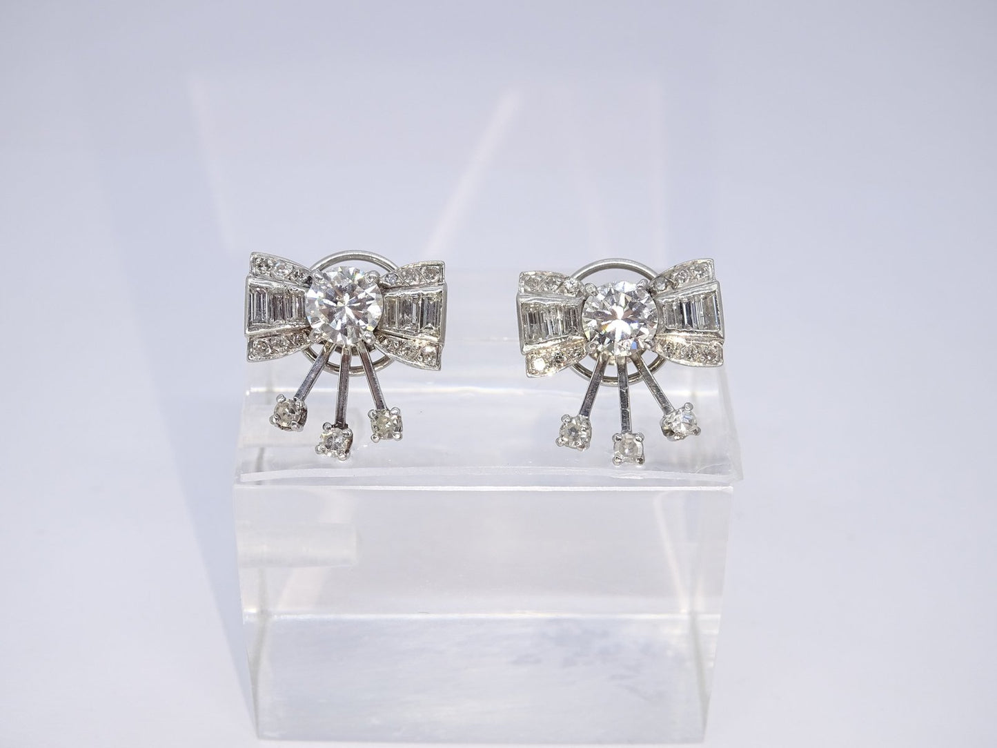 Earrings Loz Art Deco Style, 18kt White Gold, Diamonds 2.43 CTS Total, Vintage - France, Set of 2