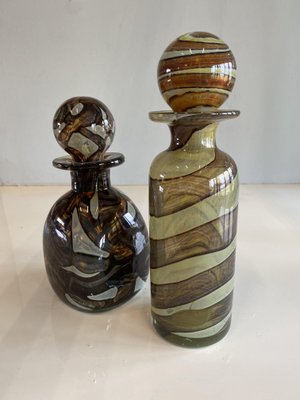 Earth Tone Glass Decanter with balloonstopper from Mdina, Set of 2-JO-1374282