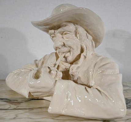 Earthenware Bust of Breton Smoking Pipe by Géo Martel, 1900-RVK-1378172