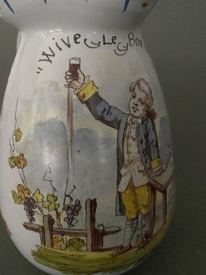 Earthenware Pitcher from Nevers Montagnon Vive Le Bon Vin, 1890s-QKG-1745371