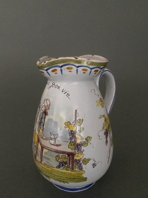 Earthenware Pitcher from Nevers Montagnon Vive Le Bon Vin, 1890s-QKG-1745371