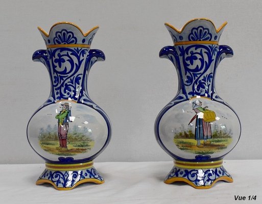 Earthenware Vases from Quimper, Late 1800s, Set of 2-RVK-1008774