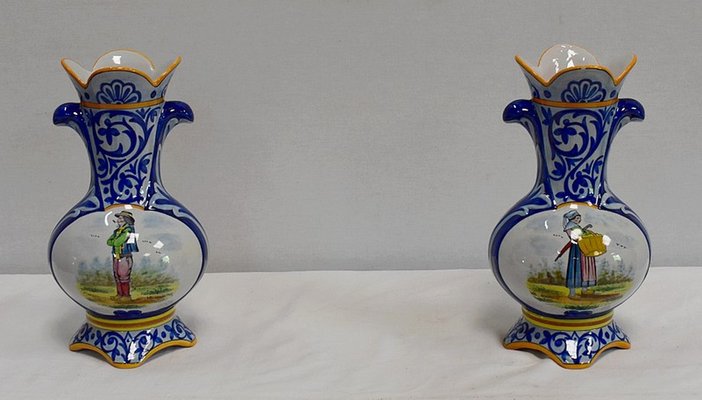 Earthenware Vases from Quimper, Late 1800s, Set of 2-RVK-1008774