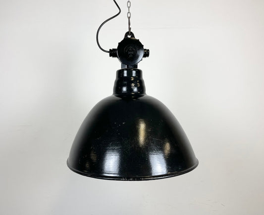 East German Black Enamel Factory Light by LBD Veb Leuchtenbau, Dresden, 1950s