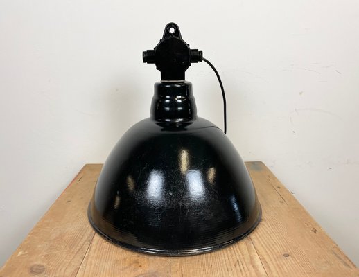 East German Black Enamel Factory Light by LBD Veb Leuchtenbau, Dresden, 1950s-CGF-1393519