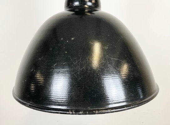 East German Black Enamel Factory Light by LBD Veb Leuchtenbau, Dresden, 1950s-CGF-1393519