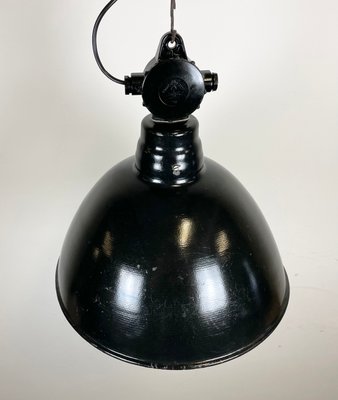 East German Black Enamel Factory Light by LBD Veb Leuchtenbau, Dresden, 1950s-CGF-1393519