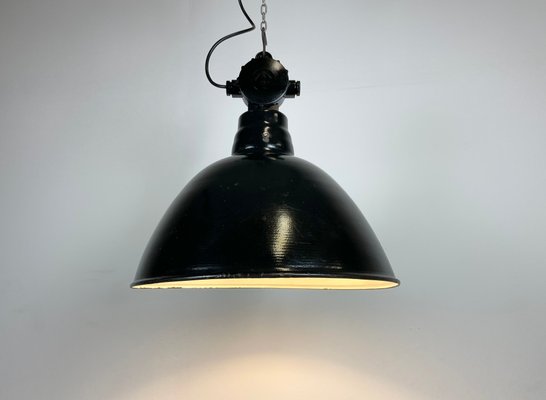 East German Black Enamel Factory Light by LBD Veb Leuchtenbau, Dresden, 1950s-CGF-1393519