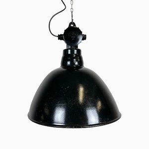 East German Black Enamel Factory Light by LBD Veb Leuchtenbau, Dresden, 1950s-CGF-1393519