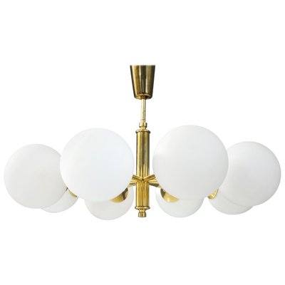 Eastern European Sputnik Chandelier in Brass with Eight Opaline Bulbs, 1960s-ITV-1299232