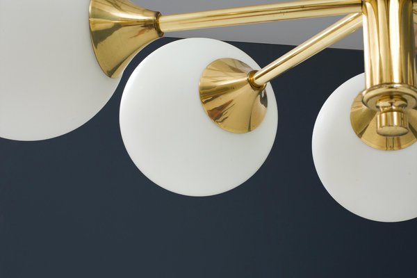 Eastern European Sputnik Chandelier in Brass with Eight Opaline Bulbs, 1960s-ITV-1299232