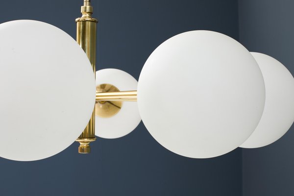 Eastern European Sputnik Chandelier in Brass with Eight Opaline Bulbs, 1960s-ITV-1299232