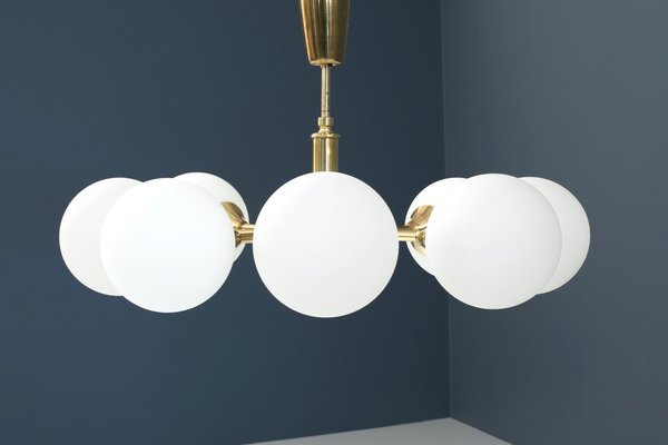 Eastern European Sputnik Chandelier in Brass with Eight Opaline Bulbs, 1960s-ITV-1299232