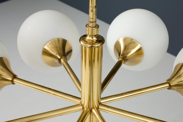 Eastern European Sputnik Chandelier in Brass with Eight Opaline Bulbs, 1960s-ITV-1299232