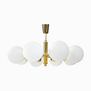 Eastern European Sputnik Chandelier in Brass with Eight Opaline Bulbs, 1960s-ITV-1299232