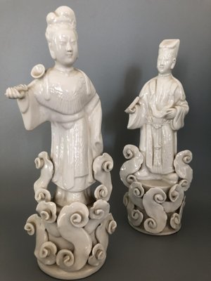 Eastern White Ceramic Couple Figurines, Set of 2-OLY-1145041