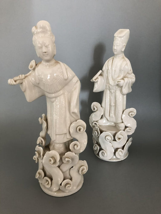 Eastern White Ceramic Couple Figurines, Set of 2